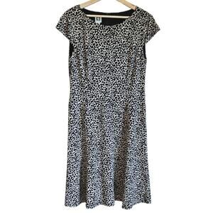 Anne Klein Leopard Print Dress Cap Sleeve Dress Lined Black Women's Size 14
